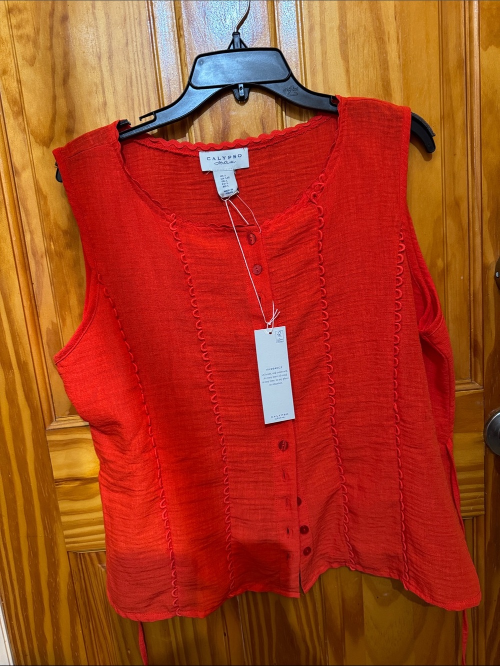 Calypso St. Barth Red Sleeveless Button-Front Top